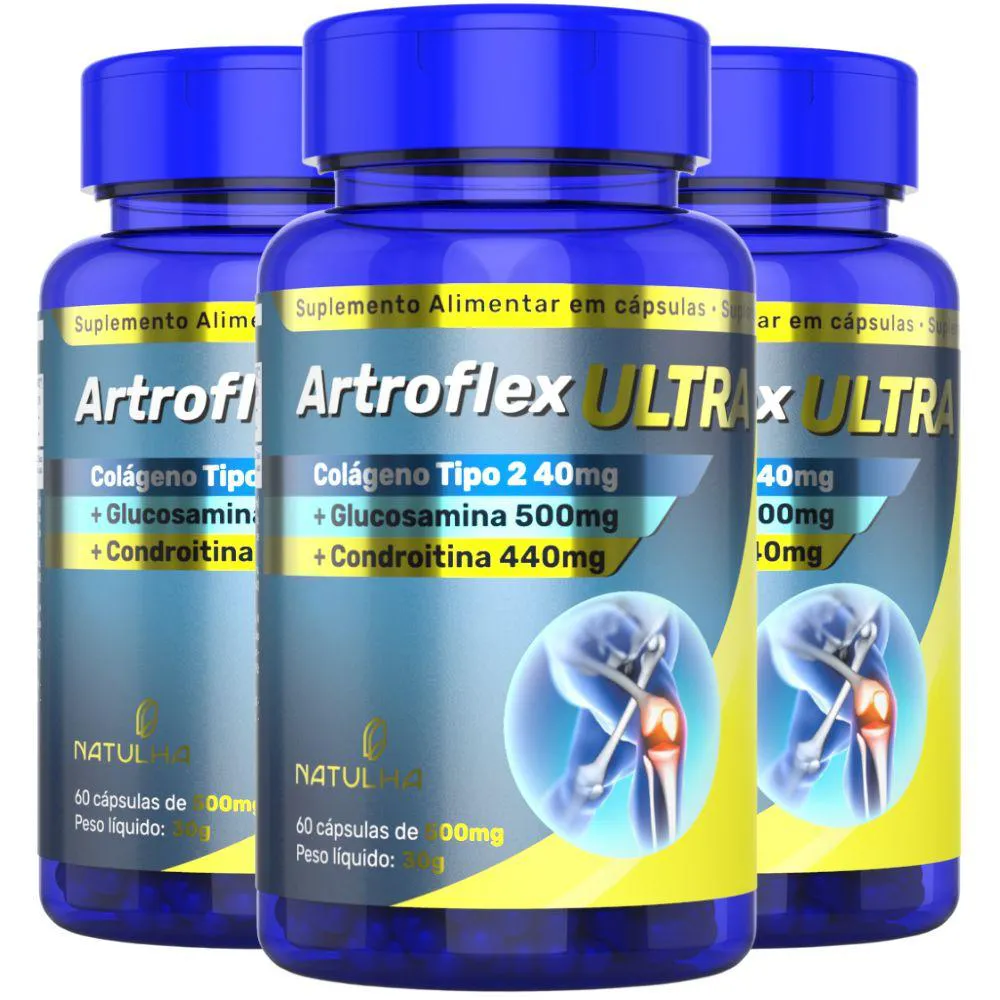 Kit 3x Artroflex Ultra ( Glucosamina, Condroitina e Colágeno Tipo 2) 60 cápsulas - Natulha