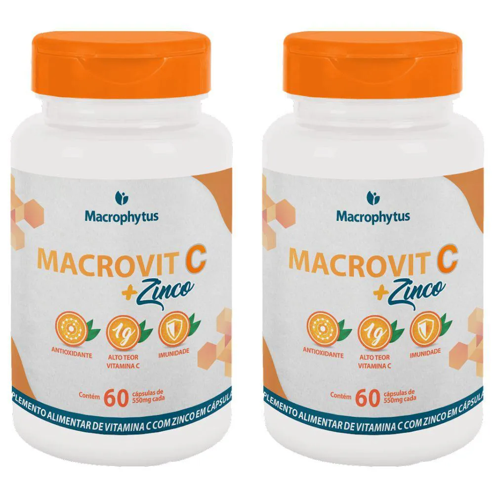 Kit 2x Vitamina C 1000mg + Zinco 14mg 60 cápsulas - Macrophytus