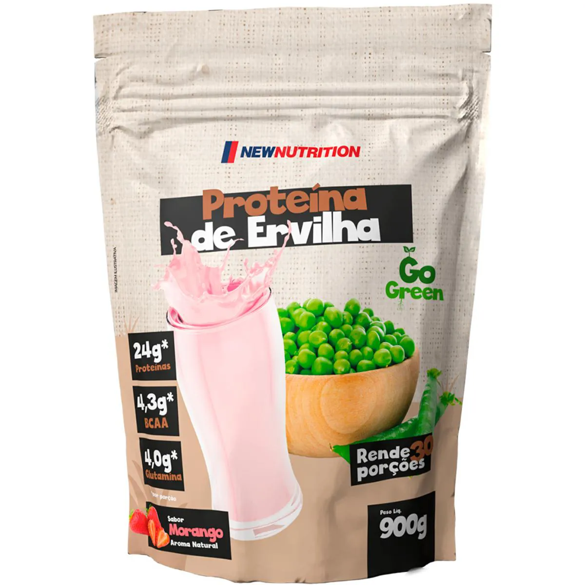 Proteína de Ervilha New Nutrition Vegana Morango em Pó 900g
