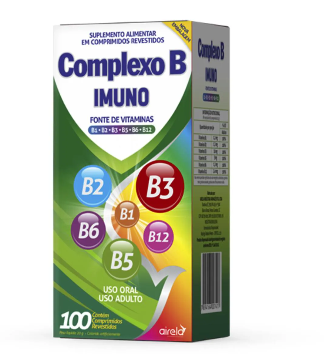 Complexo B B12 B1 B2 B3 B5 B6 B12 com 100 comprimidos