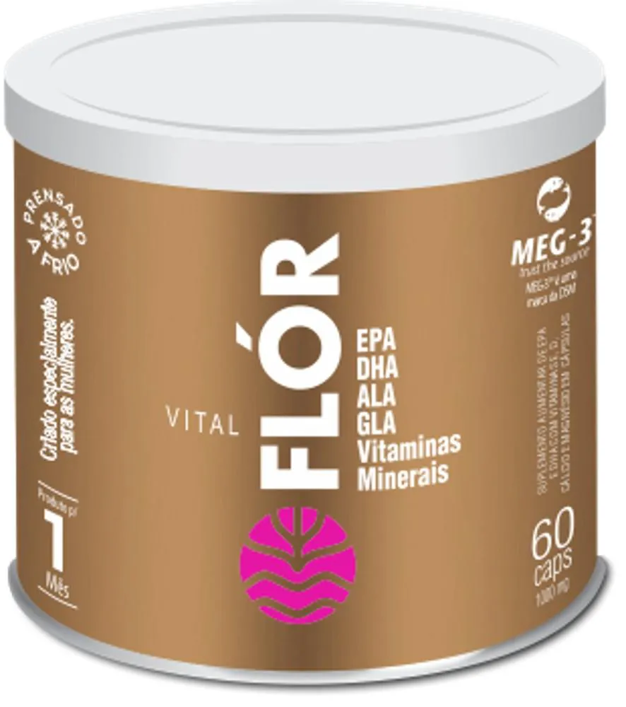 VITAL FLOR - 60 CáPSULAS - ÔMEGA 3, ÓLEO DE PEIXE, BORRAGEM E LINHAçA