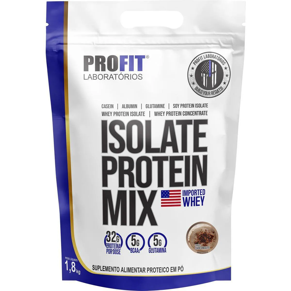 Proteína Isolada em Pó Profit Laboratórios Isolate Protein Mix Chocomalte Refil 1,8kg