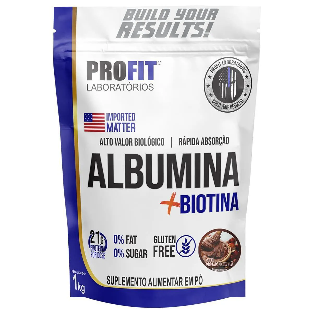 ALBUMINA + BIOTINA REFIL STAND-UP - 1000G CREME DE AVELã - PROFIT