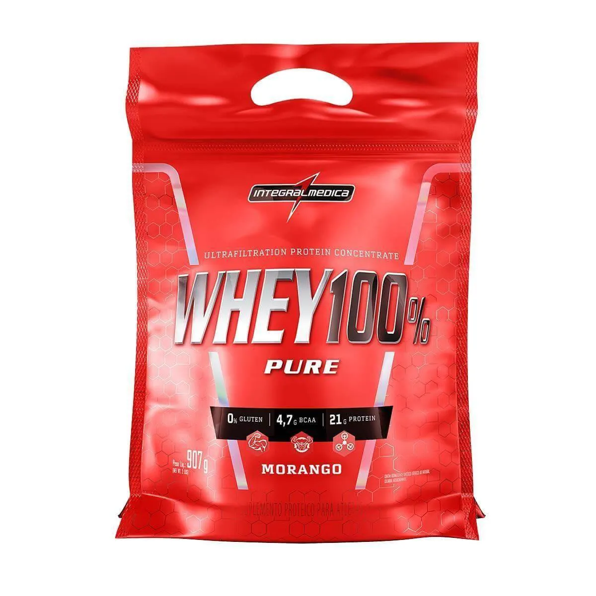 Whey 100% Pure - 907G Refil Morango - Integralmédica