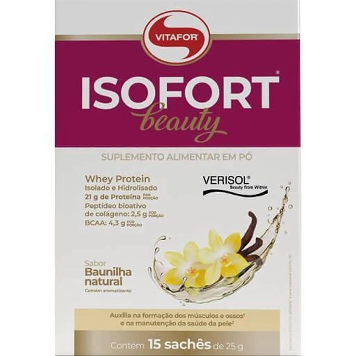 Whey Protein Isolado Vitafor Isofort Beauty Baunilha 15 Sachês de 25g