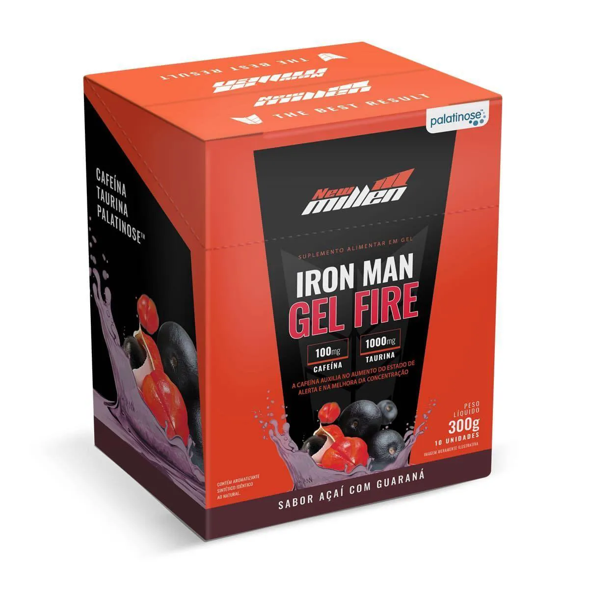 Energético em Gel New Millen Iron Man Gel Fire Açaí com Guaraná Sachê 30g 10 unidades