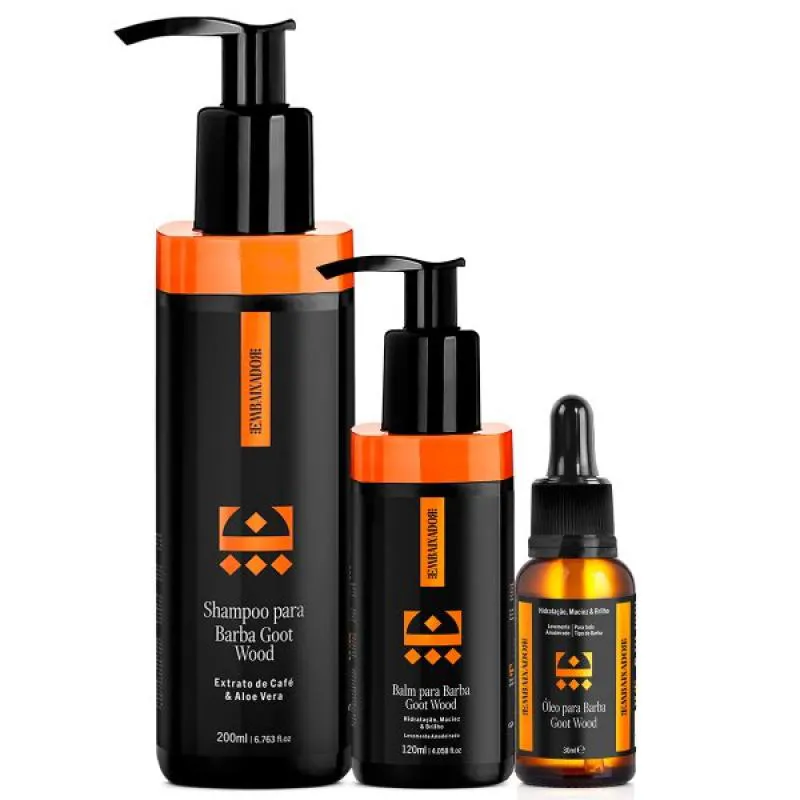Kit Barba Goot Wood - Óleo + Balm + Shampoo Barba Embaixador 200ml