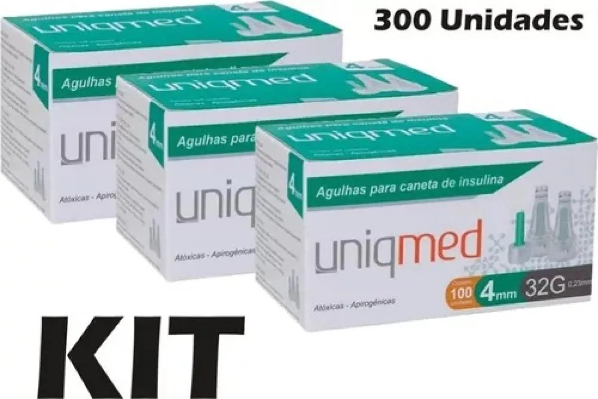 Kit Agulha P/caneta de Insulina 4mm 32g com 300un - Uniqmed