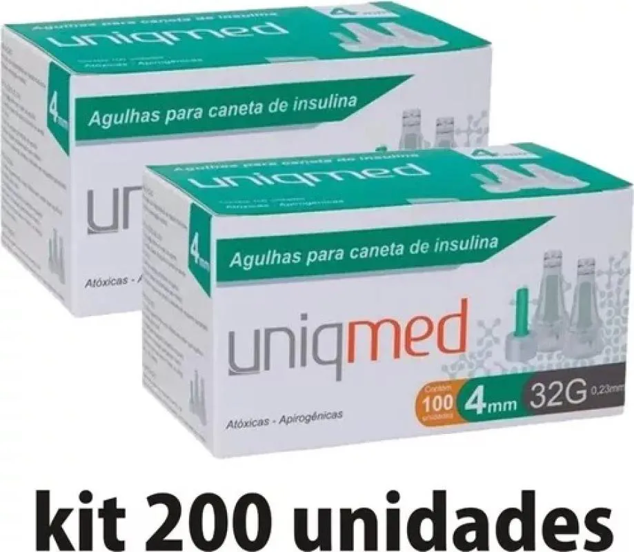 Kit Agulha P/caneta de Insulina 4mm 32g com 200un - Uniqmed