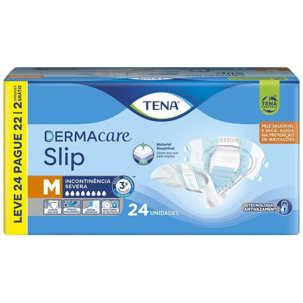 Fralda Geriátrica Tena Slip Dermacare M Leve 24 Pague 22