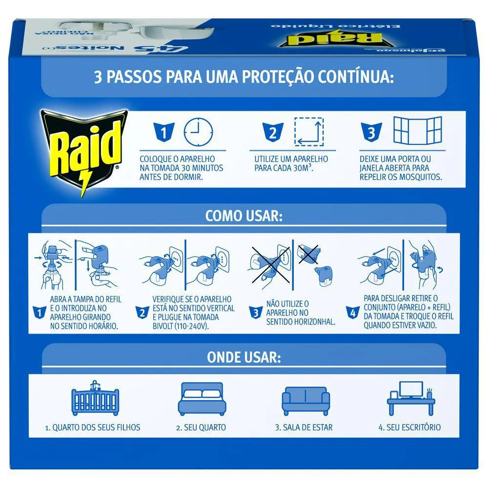 Repelente Elétrico Líquido Raid Anti Mosquitos 1 Aparelho + 1 Refil de 32,9 ml