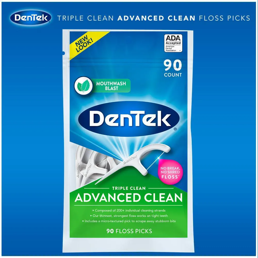 Fio Dental com Haste DenTek Floss Picks Triple Clean Advanced 90un