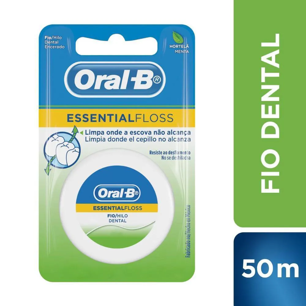 Kit 2 Fio Dental Oral-b Essential Floss Encerado Menta 50m