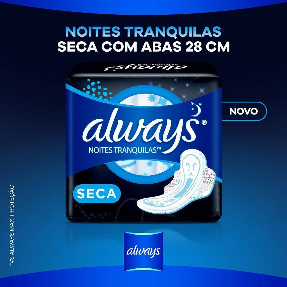 Absorvente Noturno Always Noites Tranquilas Cobertura Seca com Abas Leve 48 Pague 40