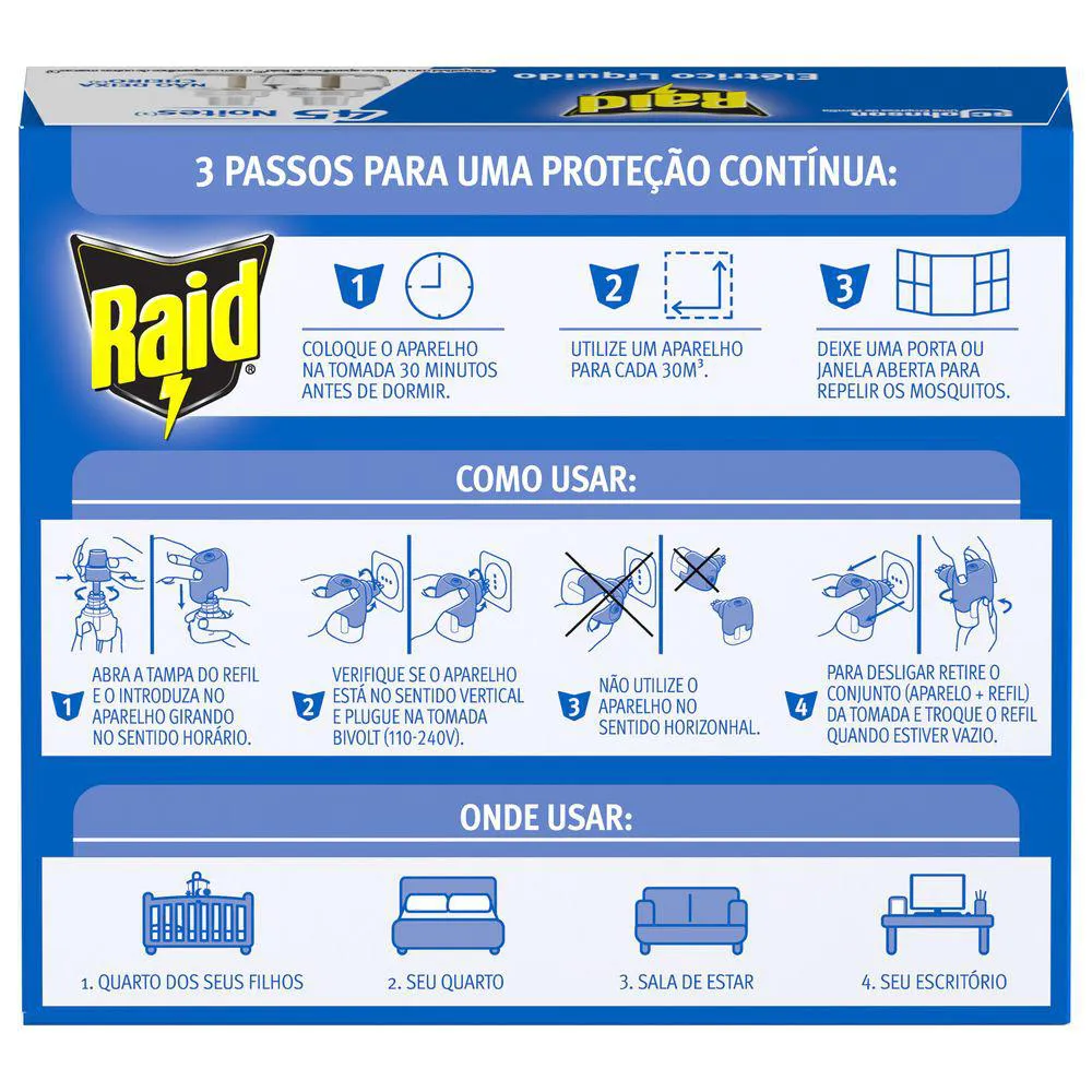 Refil Repelente Elétrico Líquido Raid 2un de 32,9ml
