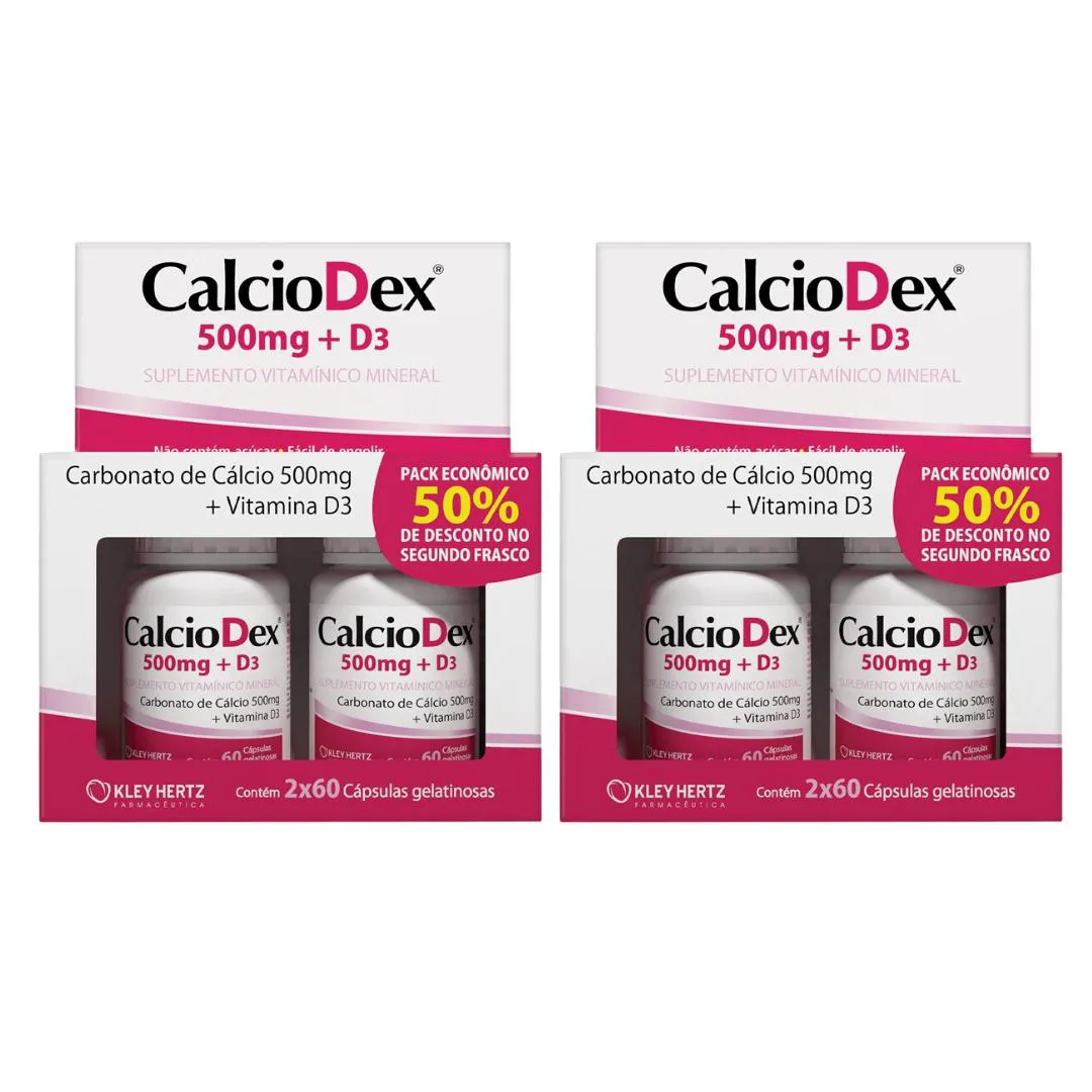 Kit C2 Suplemento Calciodex 500mg Total 240 cápsula - Kley Hertz
