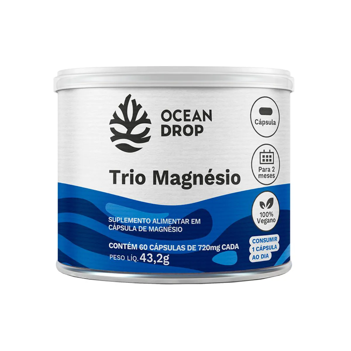 Super Trio Magnésio Dilamato Natural Vegano Ocean Drop 720Mg