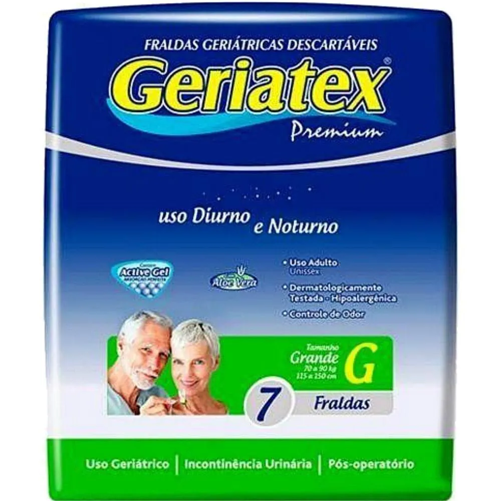 Fralda Geriátrica Unissex Geriatex Premium Noturna G Absorção Intensa 7 unidades