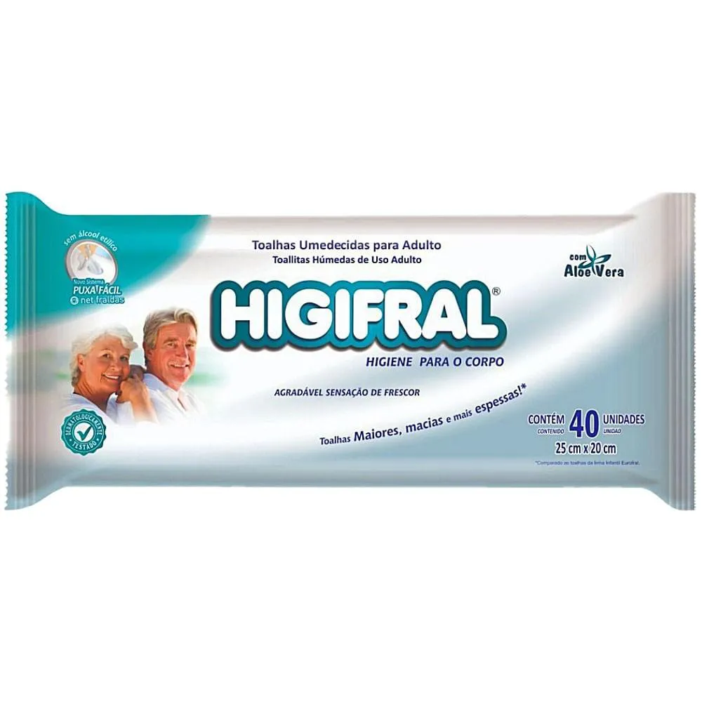 Toalhas Umedecidas Higifral Uso Adulto - 40 unidades