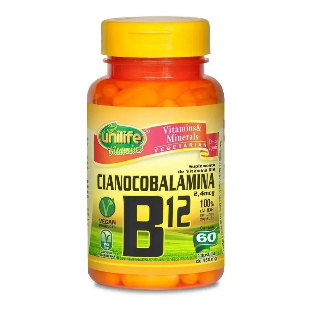 Cianocobalamina - Vitamina B12 450mg 60 cápsulas - Unilife