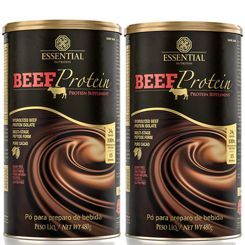 Kit Suplemento Essential Nutrition Beef Protein Cacau 480g 2 unidades