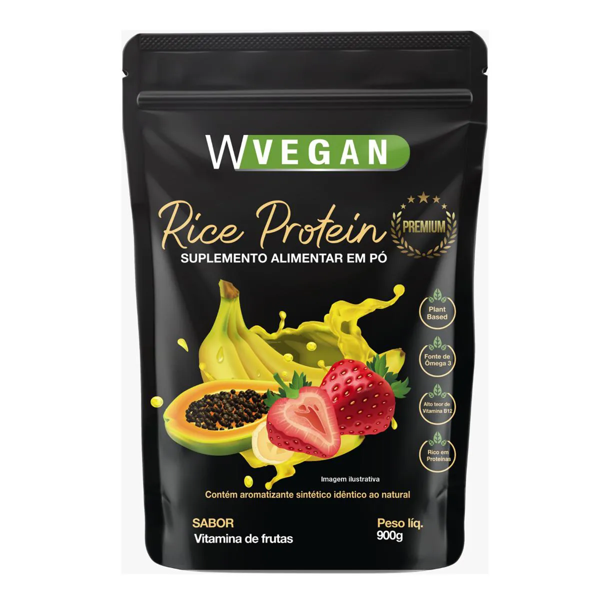 Rice Protein Premium 900g Embalagem Refil Wvegan Sabor Vitamina de Frutas Vegano