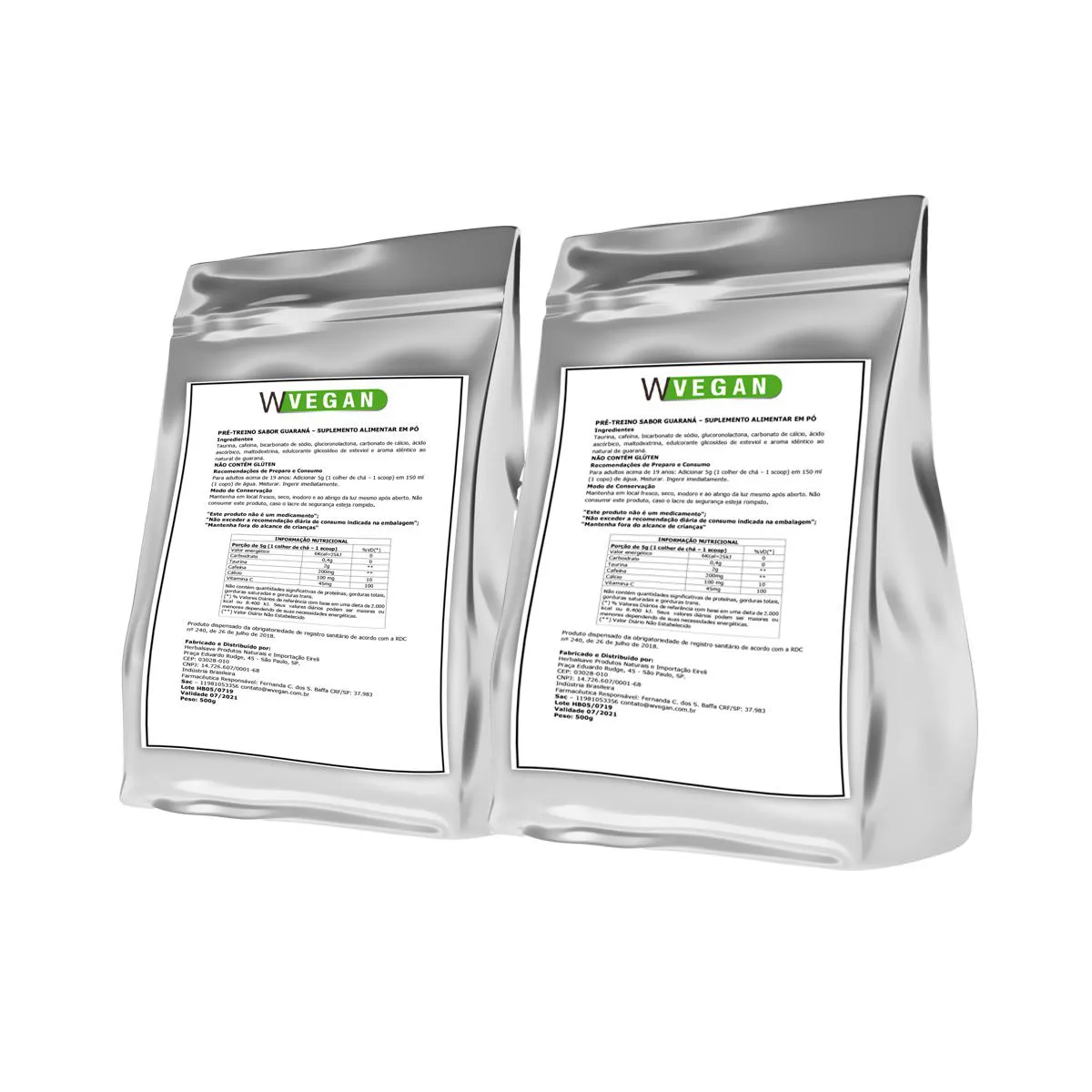 Pre Treino Vegan com Cafeina Sabor Guarana Wvegan 1kg Vegano