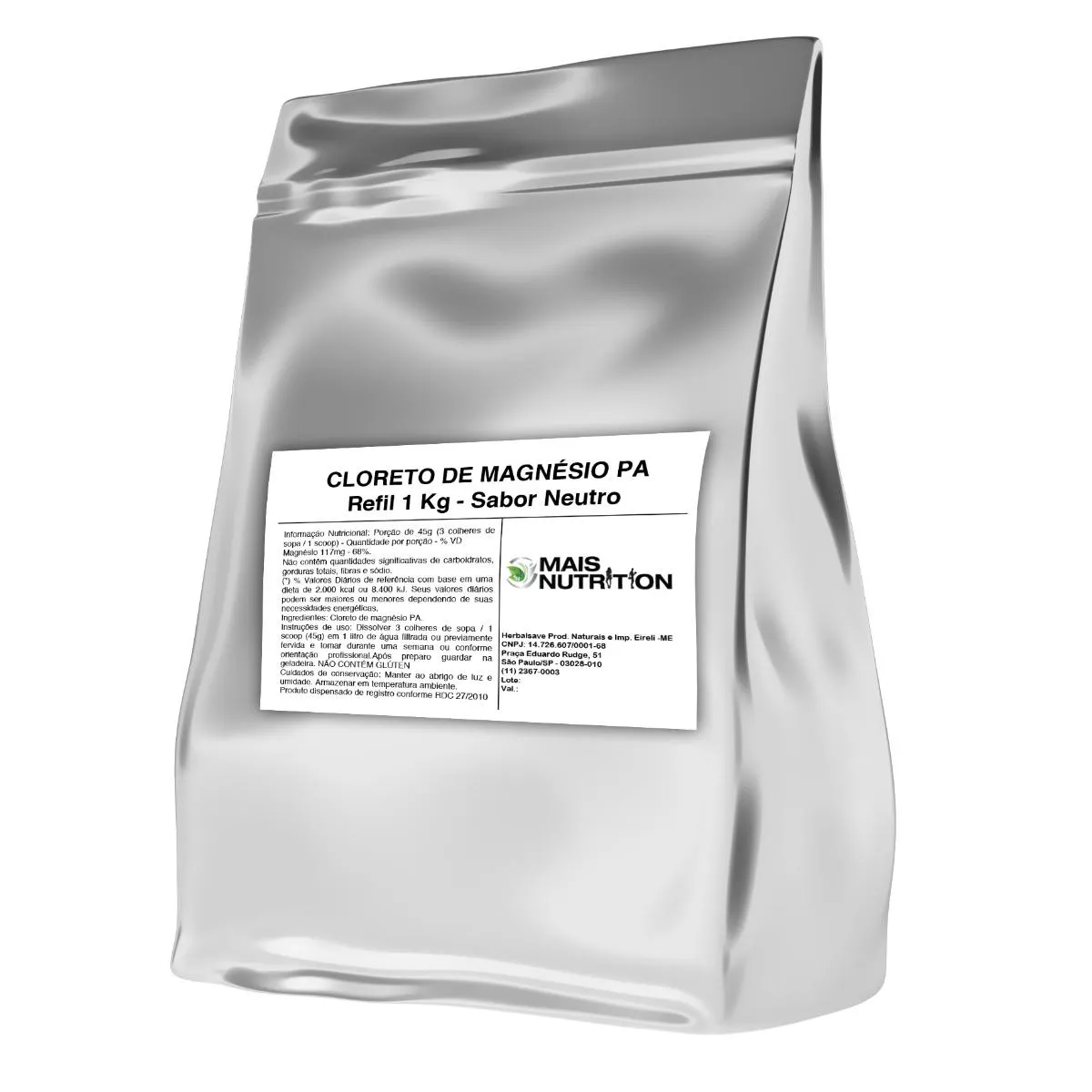 Cloreto de Magnésio Pa 1kg Embalagem Refil Wvegan Vegano