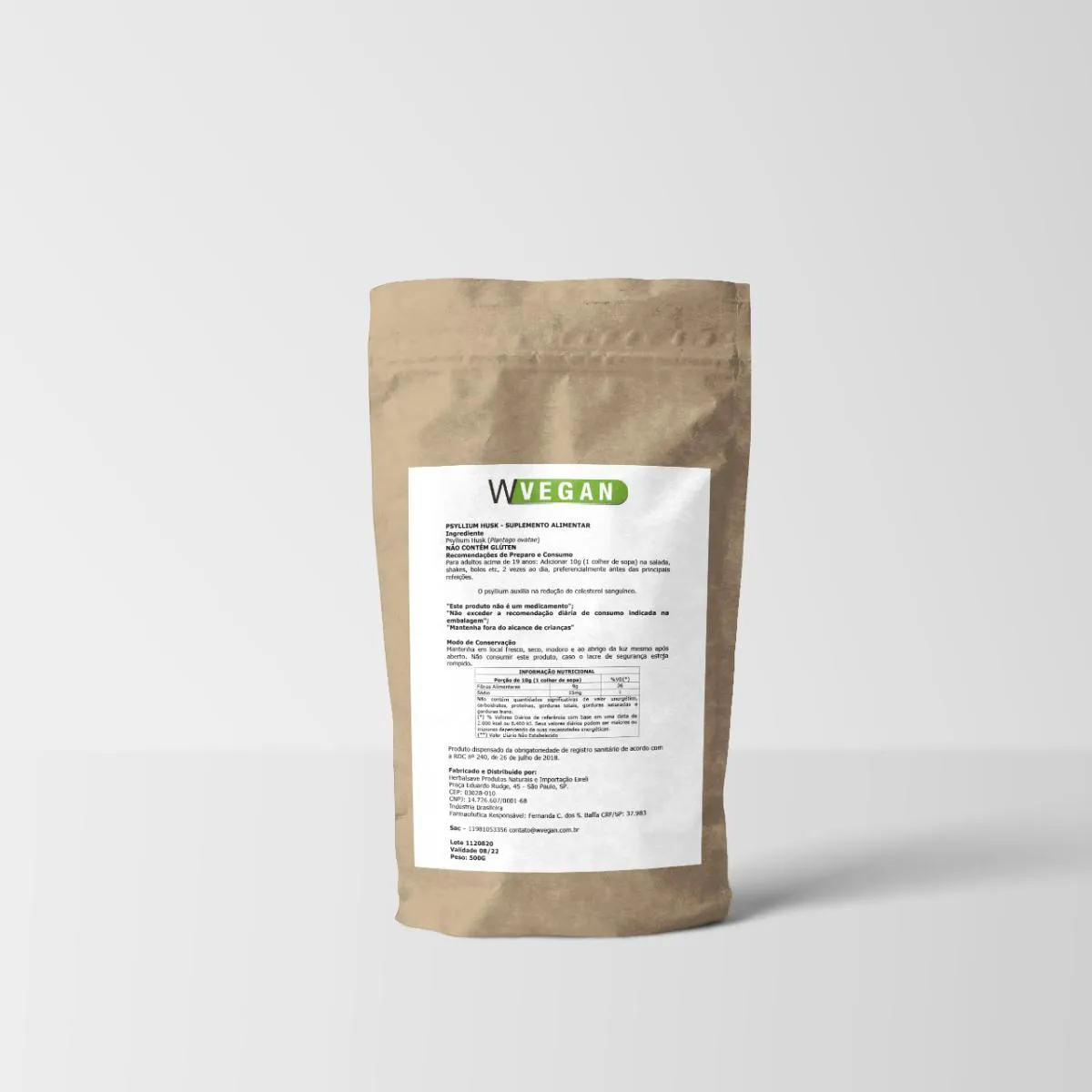 Psyllium 500g Embalagem Refil Wvegan Psillium Vegano