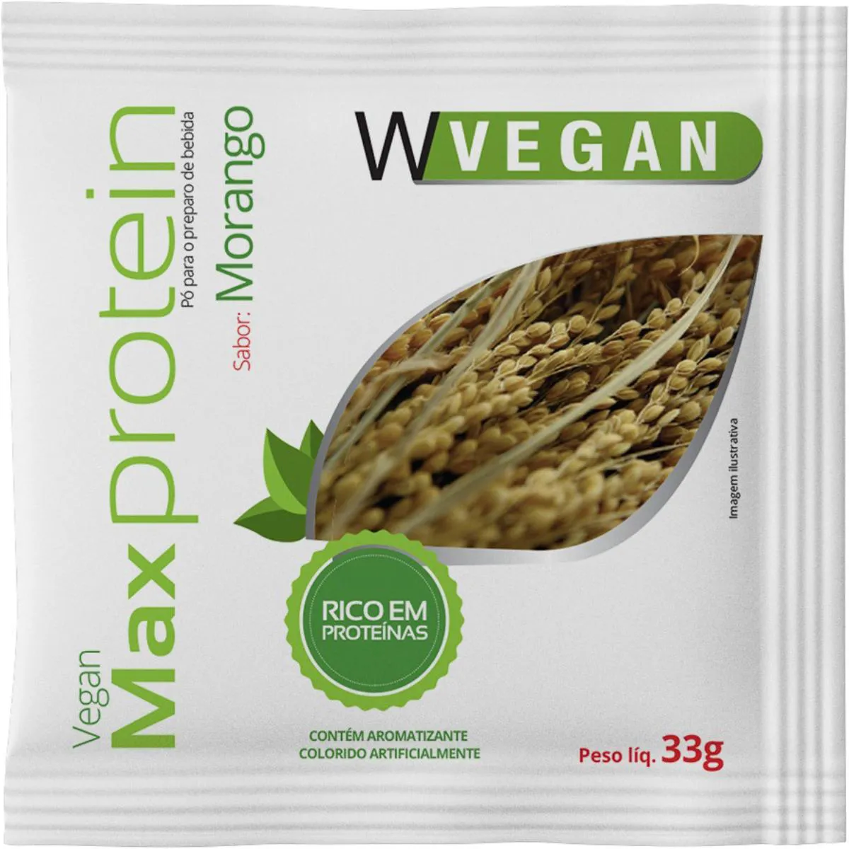 Max Protein 33g Sache Morango Wvegan Proteina Arroz e Ervilha Vegano