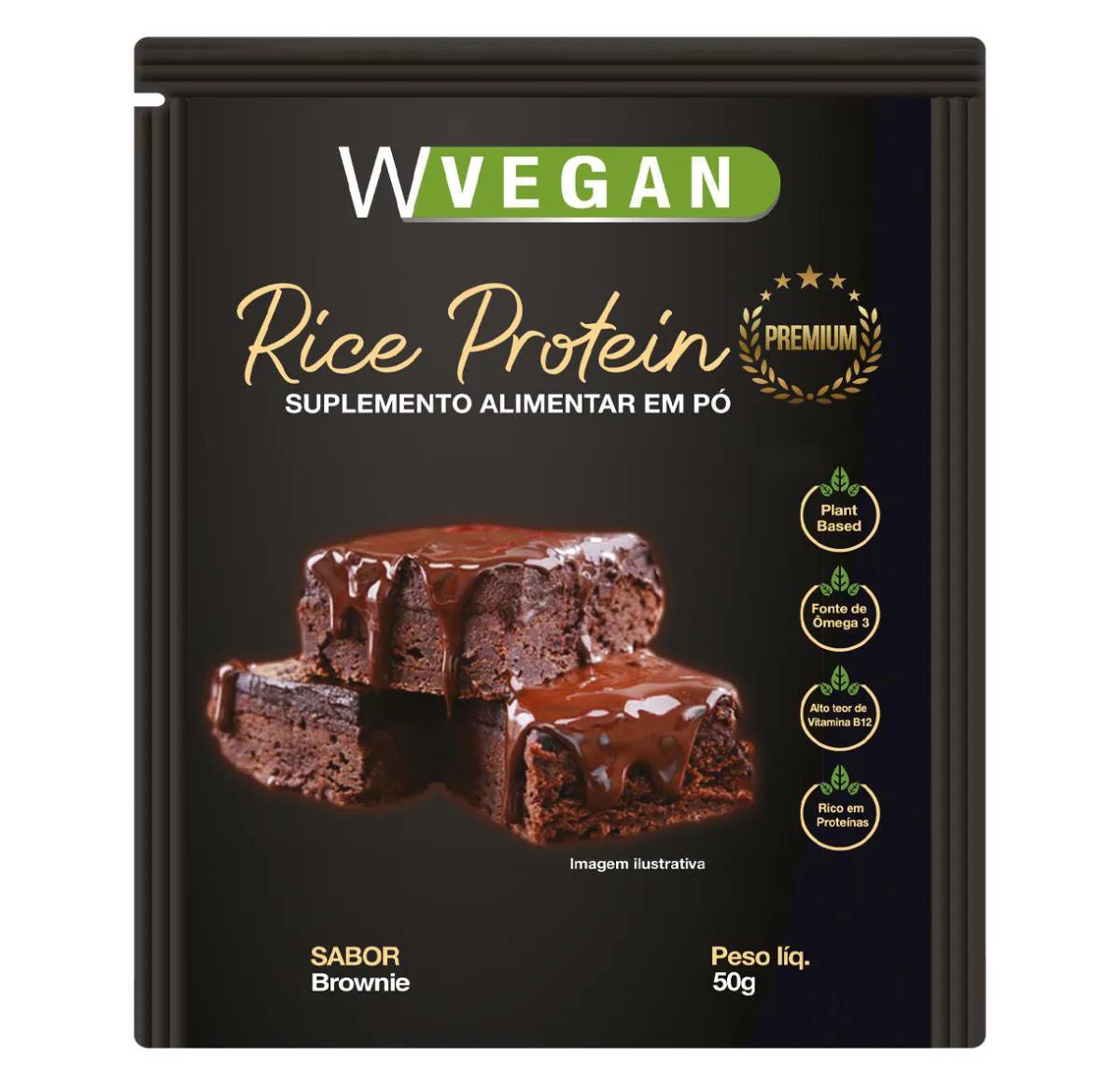 Rice Protein Premium 50g com Dha Sache Wvegan Sabor Brownie