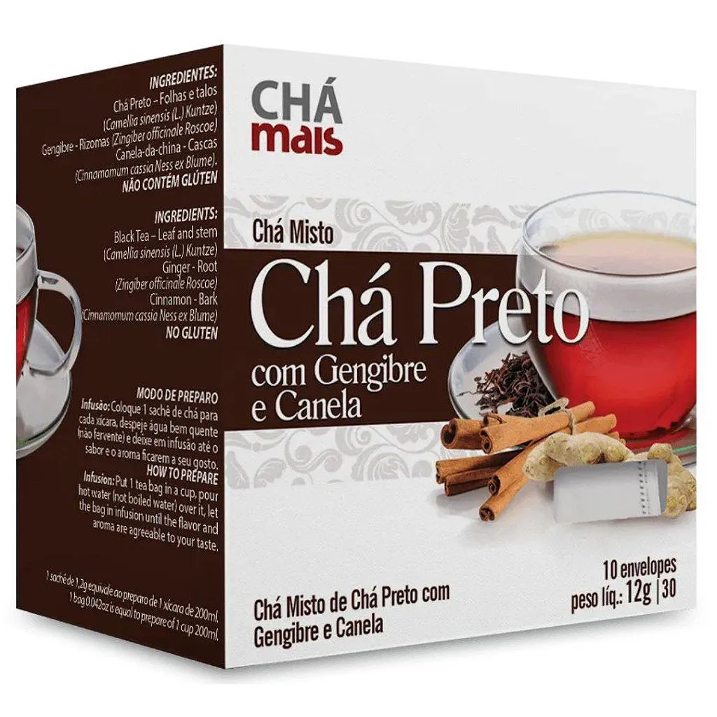 Clinicmais Chá Preto com Gengibre e Canela 10 Sachês 12g - Chá Mais