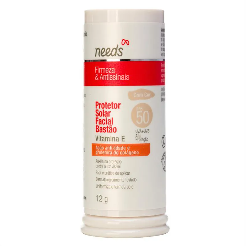 Protetor Solar Facial Needs Firmeza & Antissinais FPS 50 Com Cor Bastão 12g
