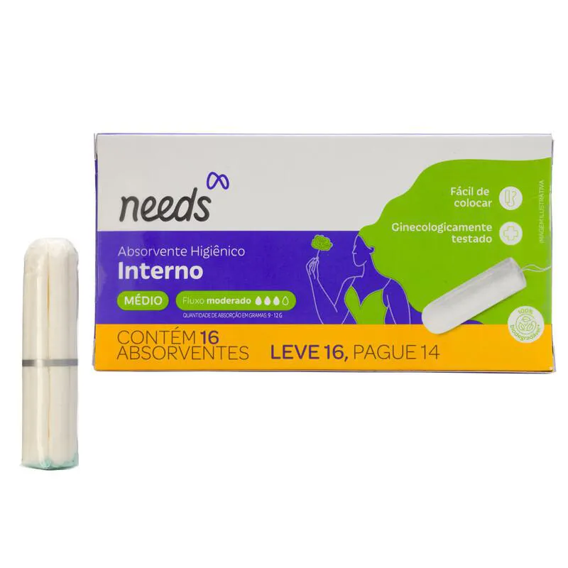 Absorvente Interno Needs Médio Fluxo Moderado 16 Unidades