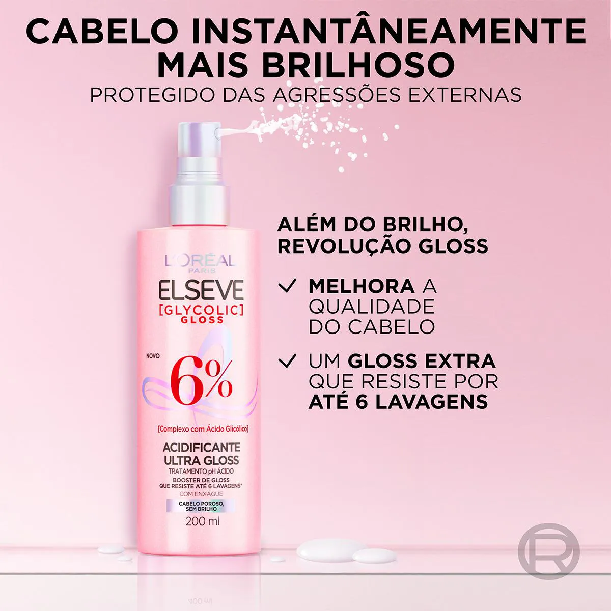 Spray Acidificante Elseve Glycolic Gloss Tratamento Antiporosidade com Ácido Glicólico 200ml
