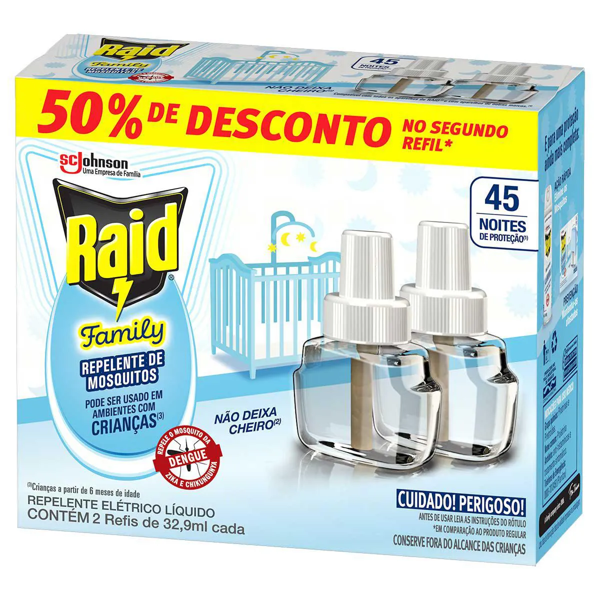 Repelente Líquido Elétrico Raid Family 45 Noites 2 Unidades de 32,9ml cada