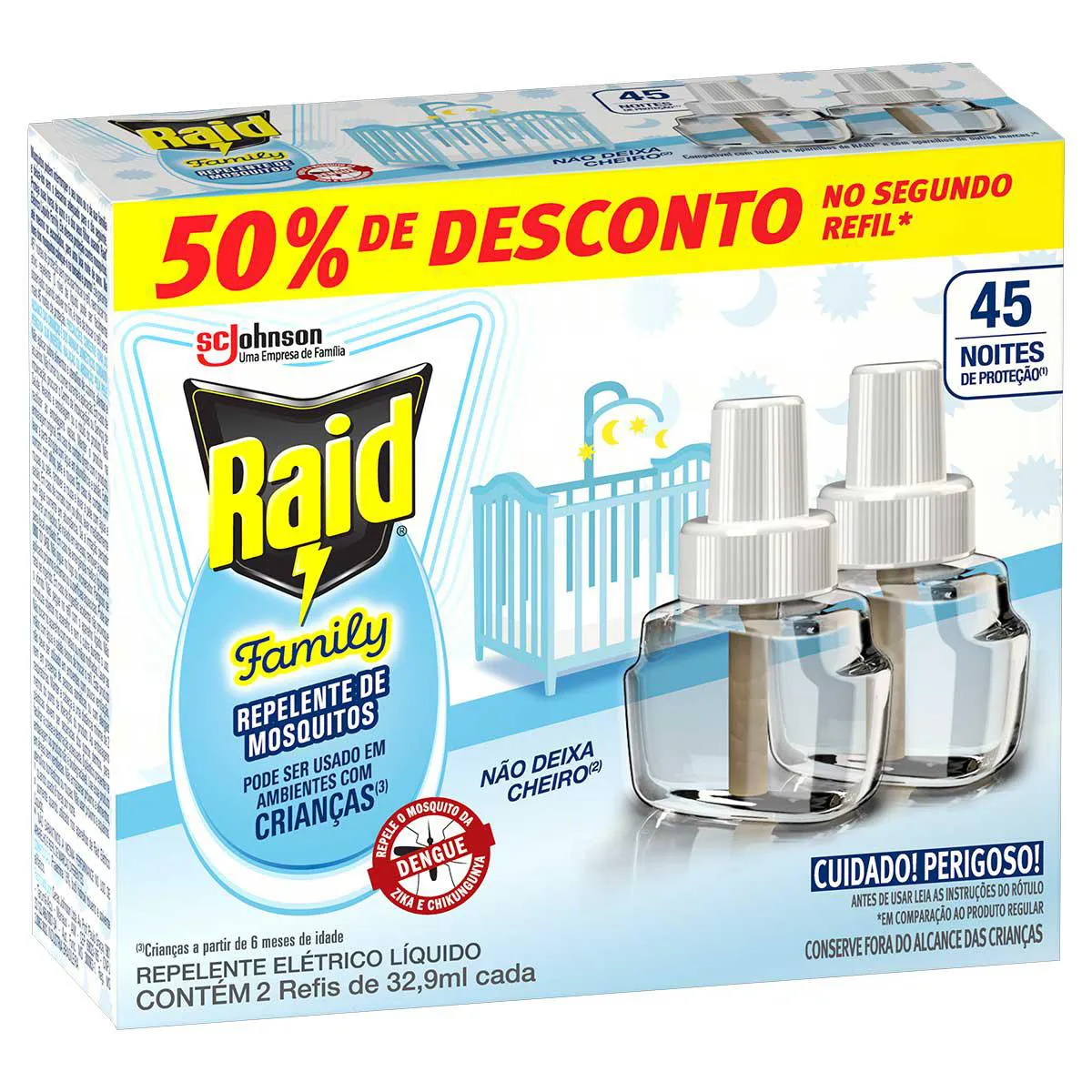 Repelente Líquido Elétrico Raid Family 45 Noites 2 Unidades de 32,9ml cada
