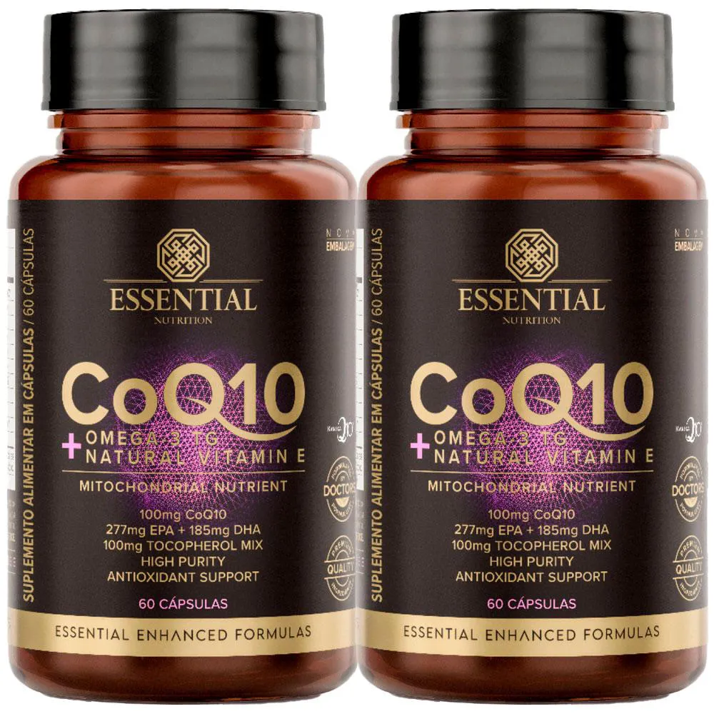 Kit 2x Coenzima Q10 + Omega 3 Tg + Vitamina e - 60 Caps Cada - Essential Nutrition