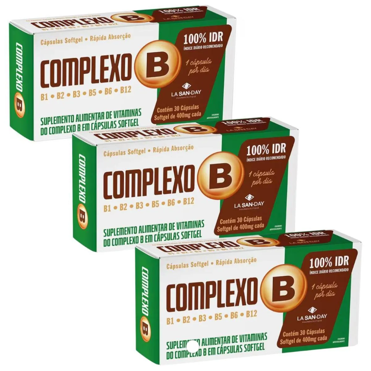 Kit 3 Unidades Suplemento Alimentar Complexo B 30 Cápsulas La San Day Cada