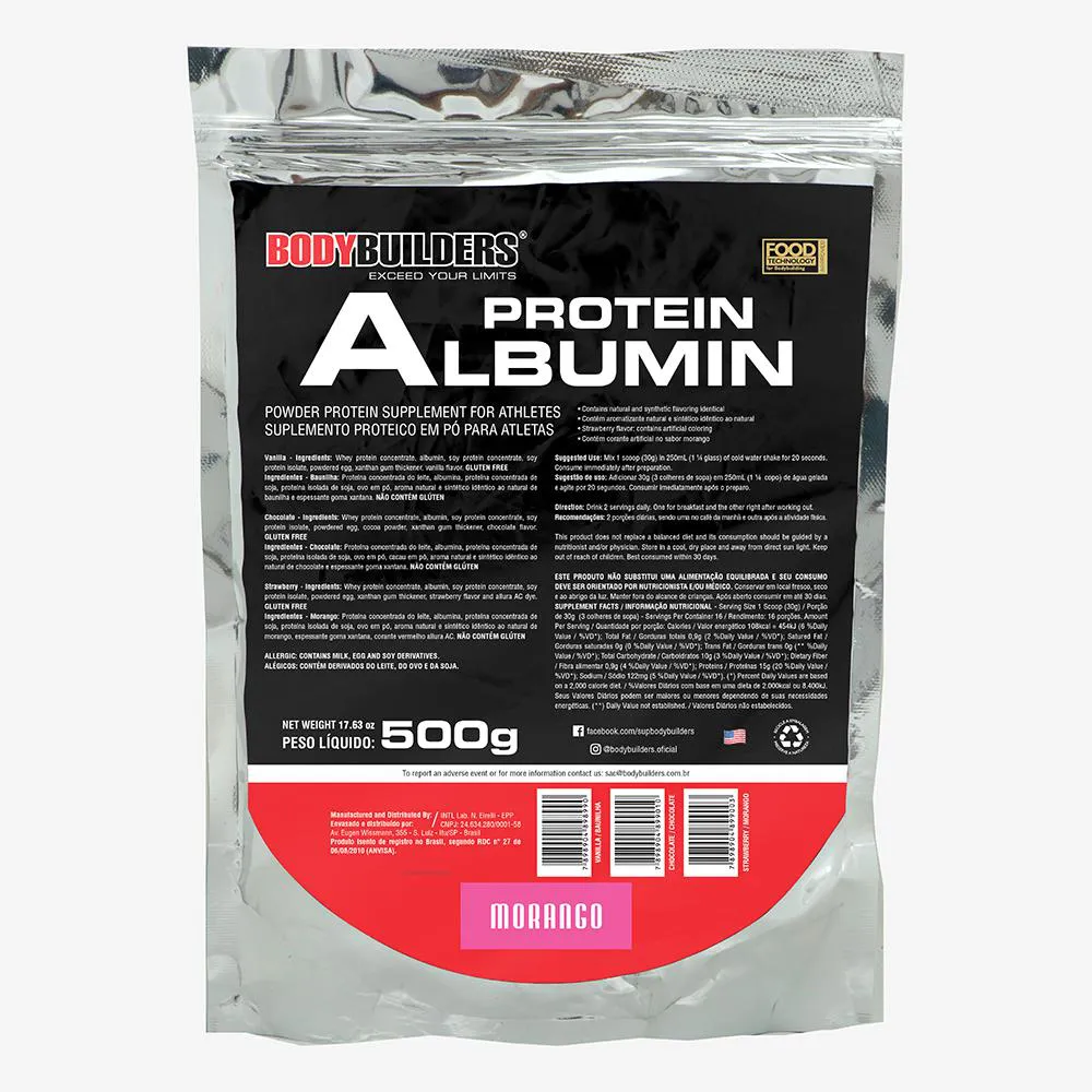 Albumina BodyBuilders Albumin Protein Morango Refil 500g