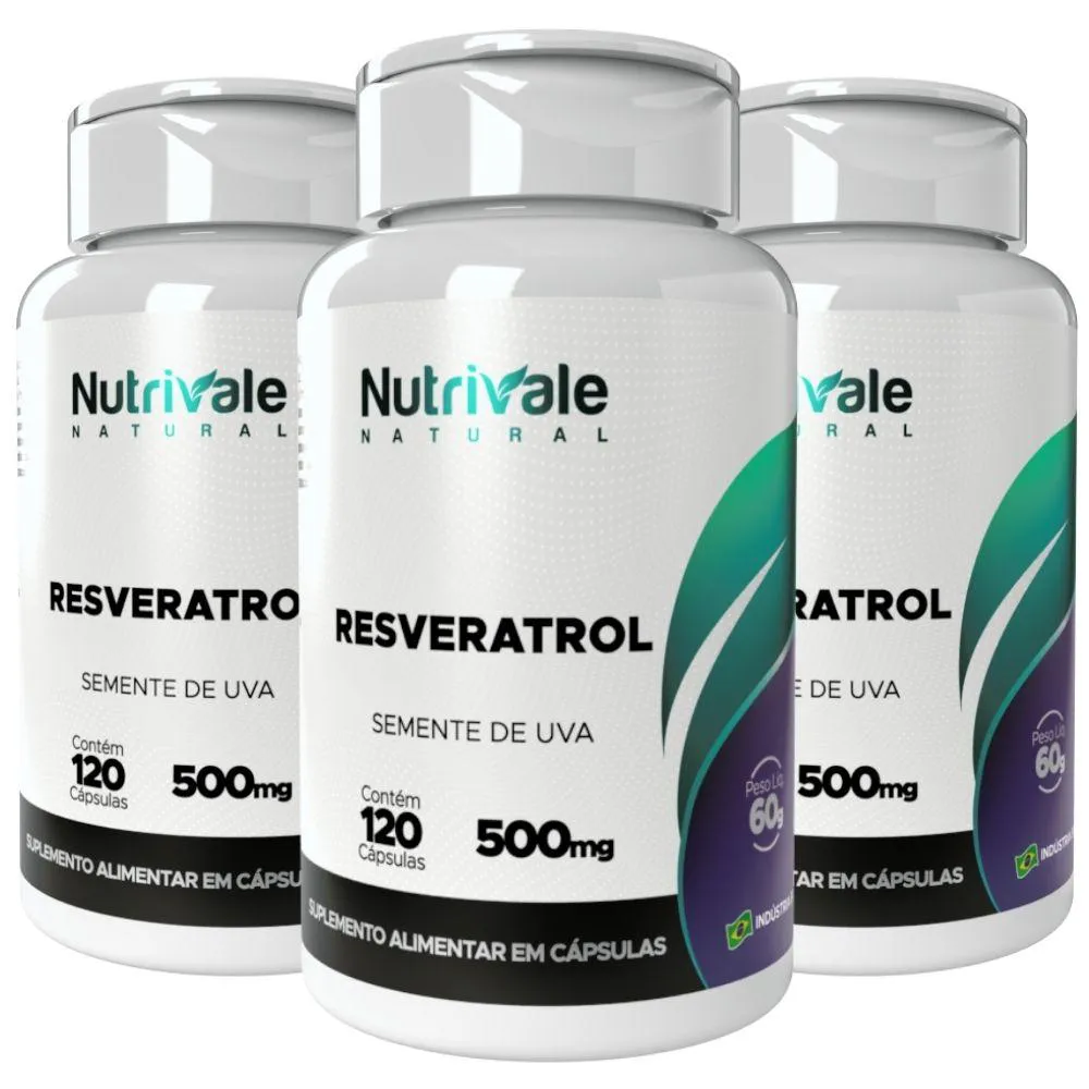 Kit 3x Trans-resveratrol 120 cápsulas - Nutrivale