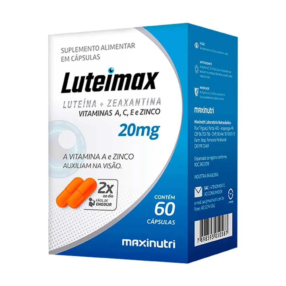 Luteimax Luteína Zeaxantina Saúde Dos Olhos 60 Cápulas Maxinutri