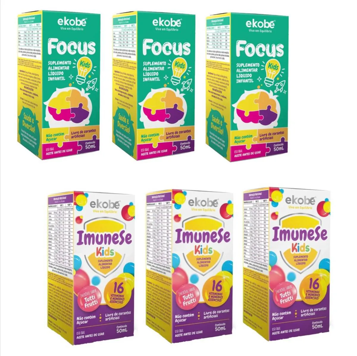 Kit Ekobépolivitamínico Infantil Focus Kids 3 unidades + Imunese Kids 3 unidades