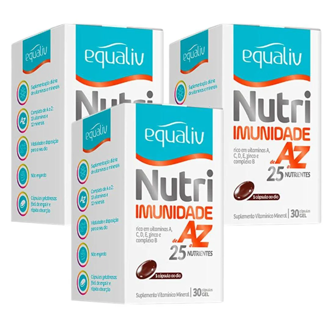 Kit Vitamina Equaliv Nutri Imunidade Az com 30 Cápsulas em Gel - 3 Unidades