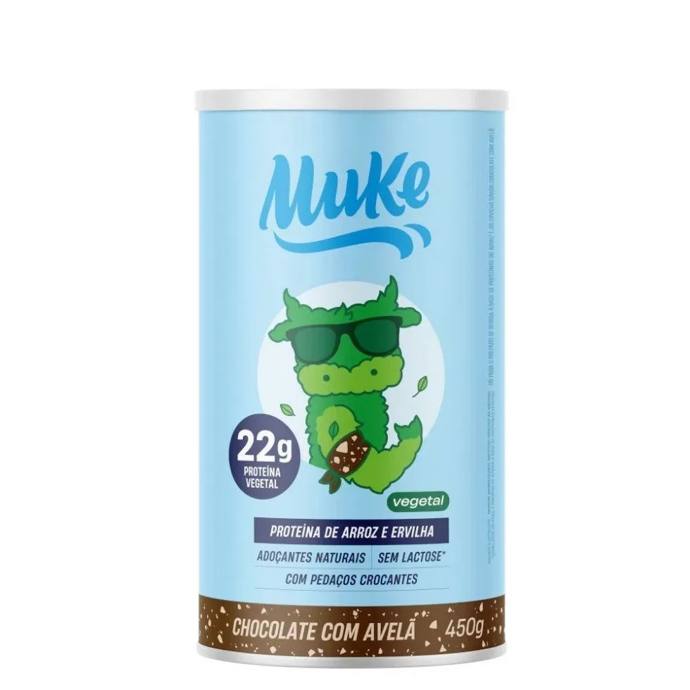 Proteína em Pó Vegetal +Mu Muke Proteína de Arroz e Ervilha Chocolate com Avelã 450g