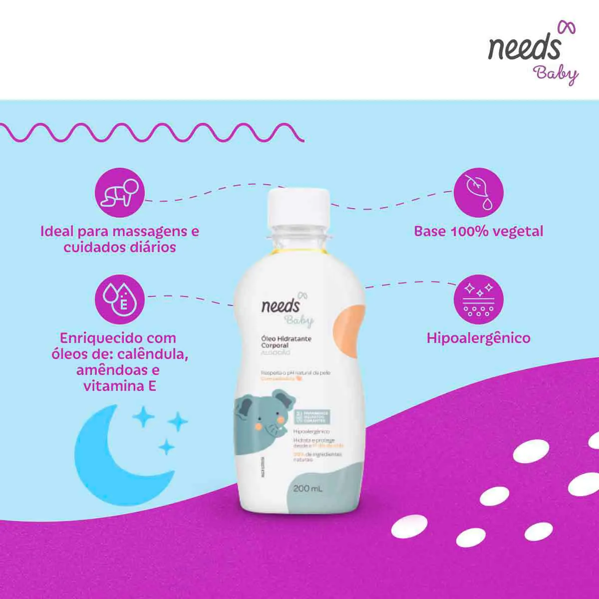 Óleo Hidratante Corporal Infantil Needs Baby Algodão 200ml