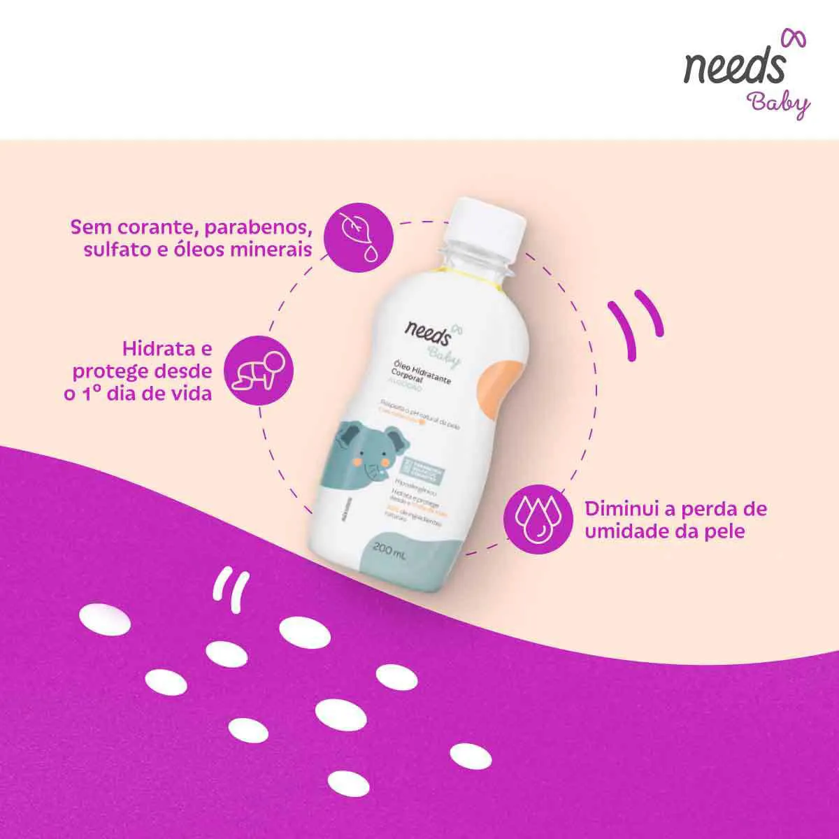 Óleo Hidratante Corporal Infantil Needs Baby Algodão 200ml