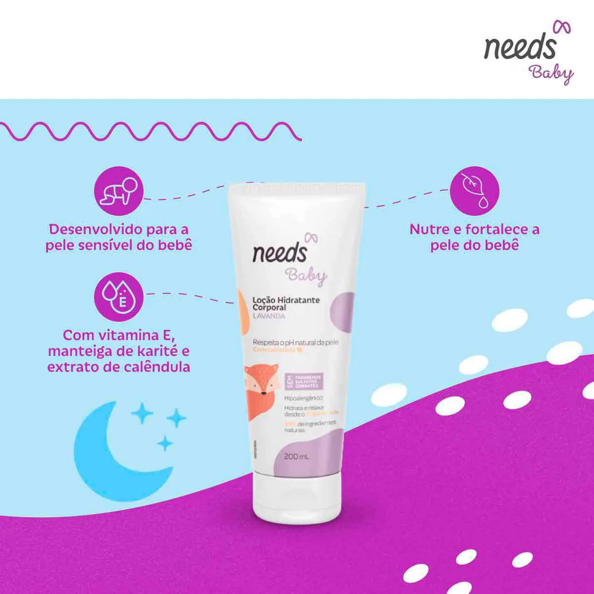 Hidratante Corporal Infantil Needs Baby Lavanda 200ml