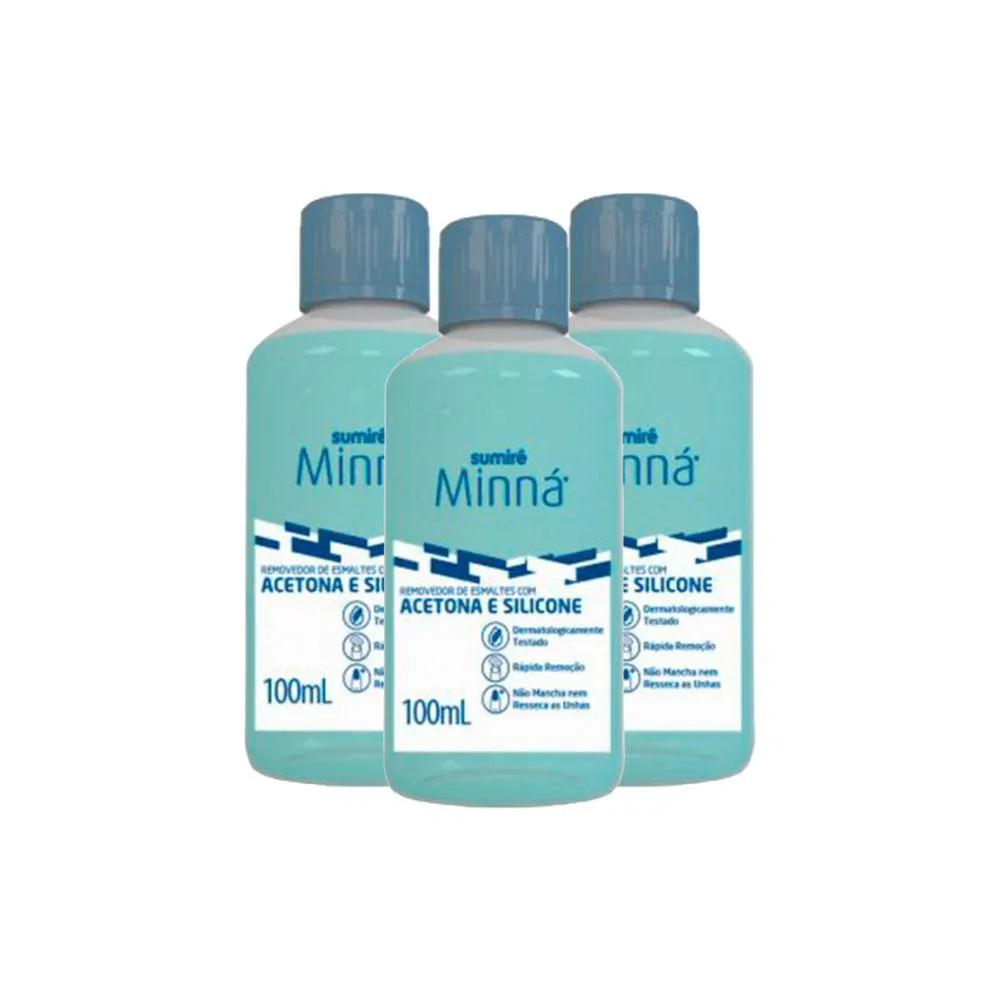 Kit Removedor Esmalte Minná com Acetona 100ml (3 Unidades)