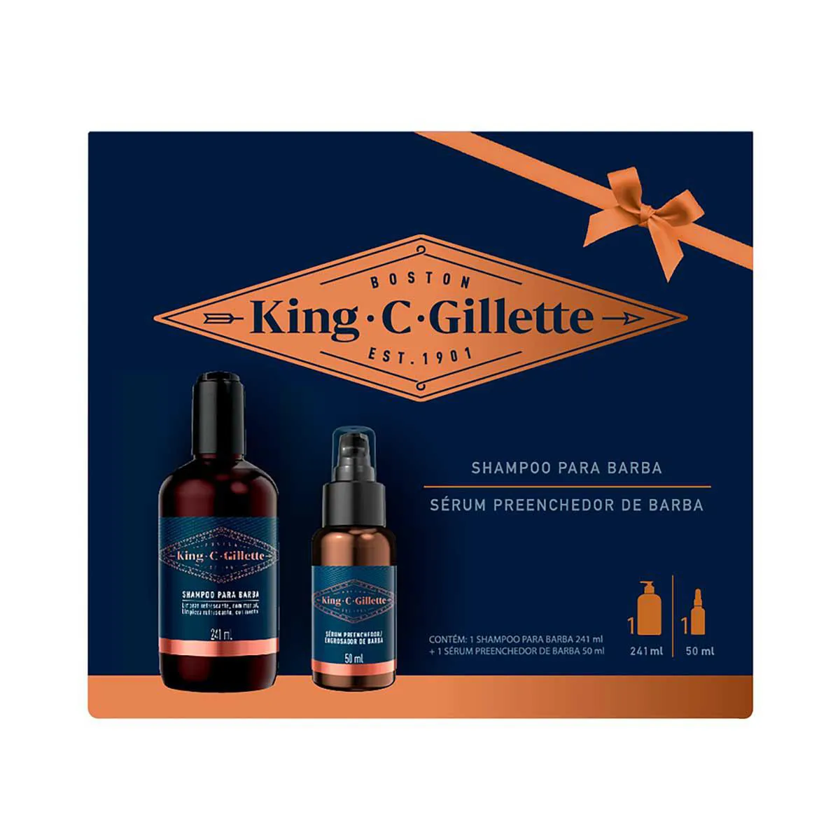 Kit King C. Gillette para Barba Shampoo 241ml + Sérum Preenchedor 50ml